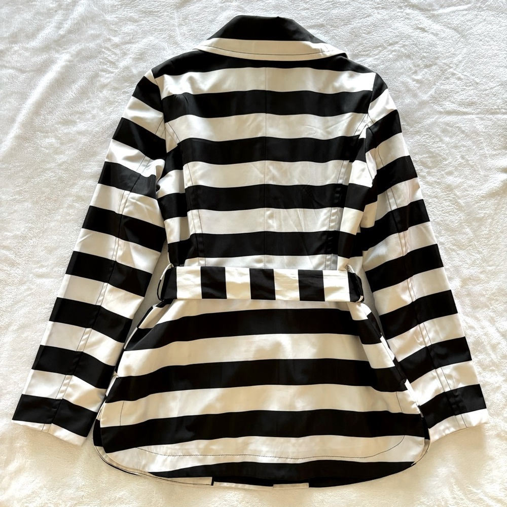 CYNTHIA ROWLEY Black & White Striped Short Trench Coat--EUC--S - Picture 13 of 16